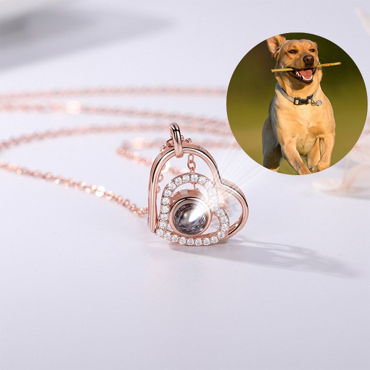 pet photo projection necklace in 18K gold plating
