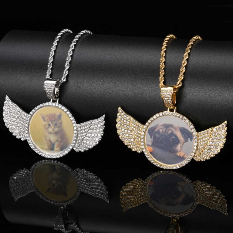 Custom Angel Wing Photo Necklace with (Photo Description)